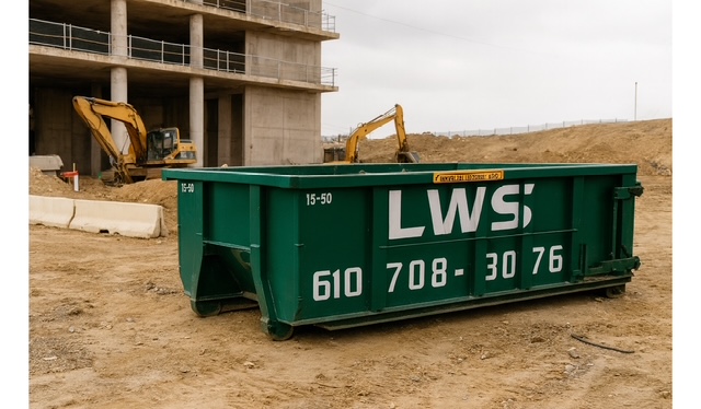LWS Dumpsters roll-off container staged for a barn cleanout in Chester Springs, PA